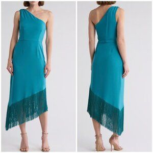 Hutch One Shoulder Turquoise Fringe Hem Dress. Sz: Large